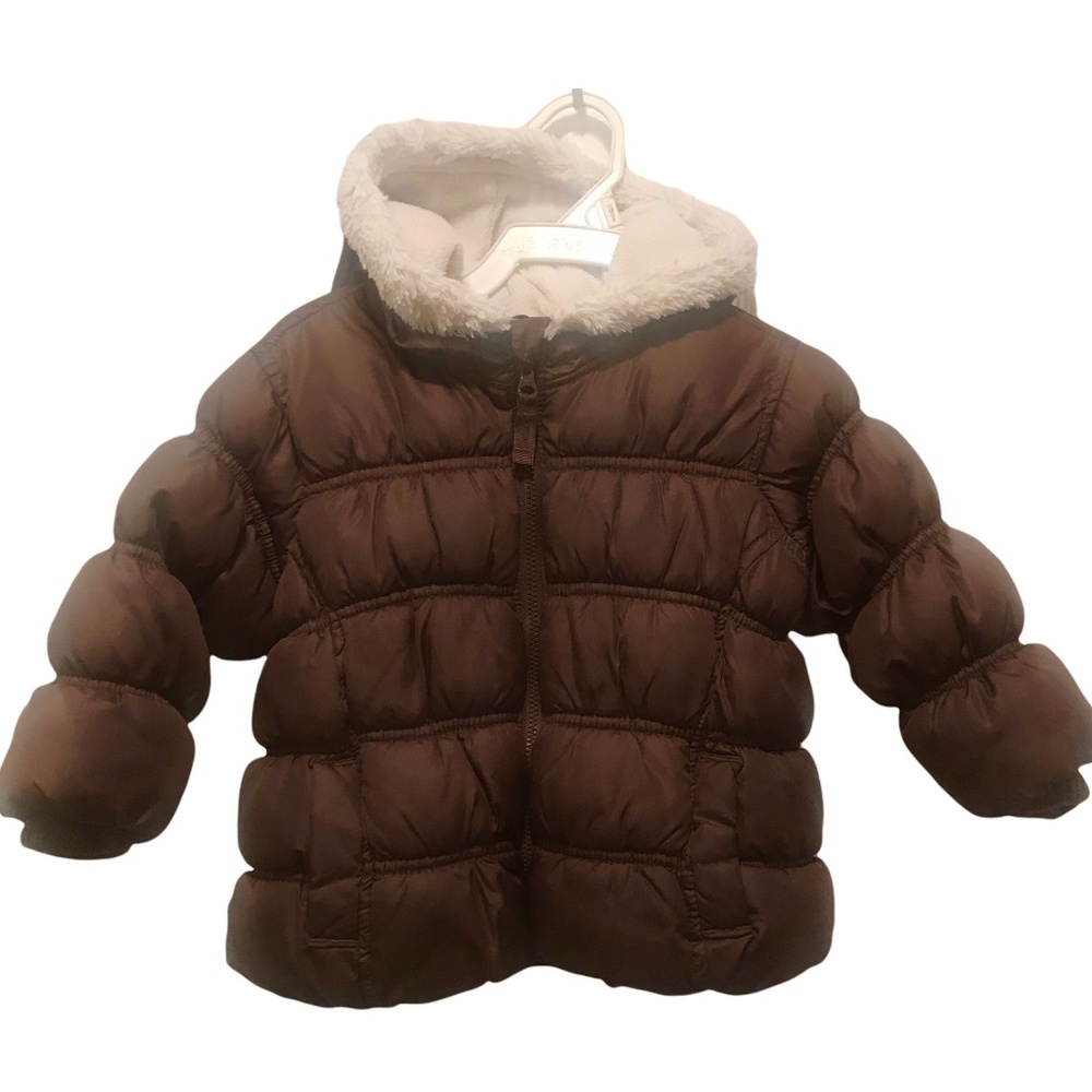 Old Navy Girls Brown Winter Puffer Hooded Jacket Coat 12-18 months 12 18 Months